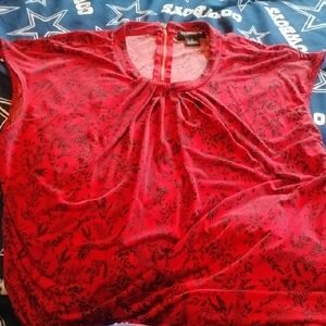 Liz Claiborne Red Short-Sleeve Floral Print Blouse